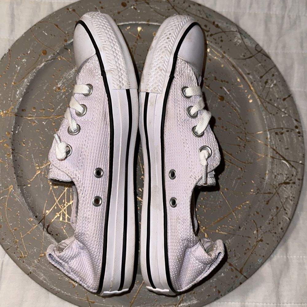 Converse 7 Women’s White Textured Canvas Slip On Lace up Skateboard Shoes Sneaks - Picture 9 of 15